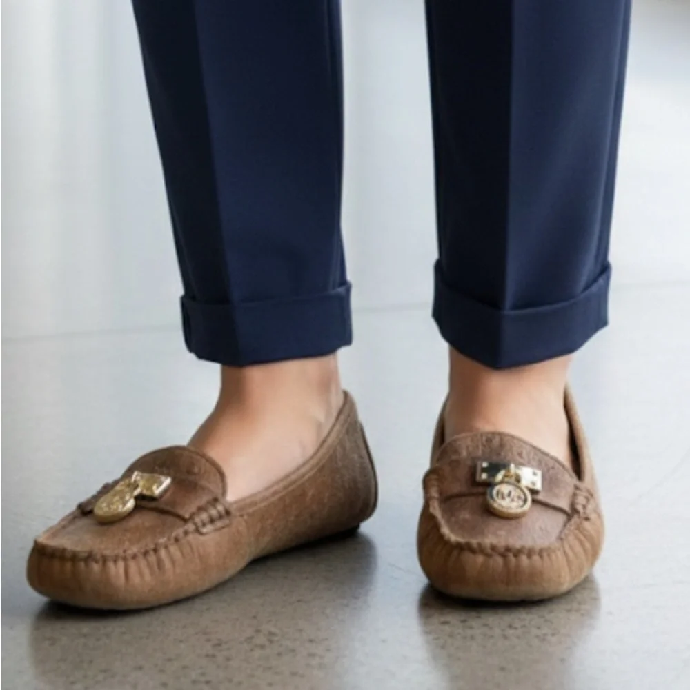 MICHAEL KORS Genuine Leather Loafers | Size 8 | Cognac Tan Luxe | Gold Accents - Picture 2 of 8